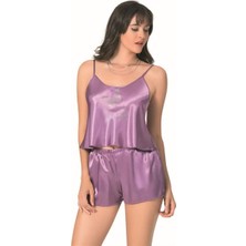 byasafkids Lila Saten Babydoll Şort Takımı