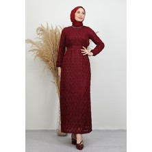 Marya Tesettür Tül Elbise Bordo