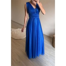 Neşeli Butik Kadın Drapeli Işıltılı Kalın Askılı Abiye Elbise NM003
