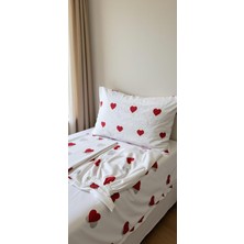 Pamuklu Ranforce Kumaş Çift Kişilik Kalpli Desen Nevresim Tam Takım