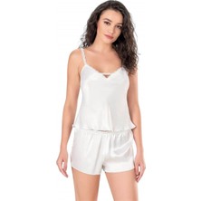 byasafkids Ekru Saten Babydoll Şort Takımı