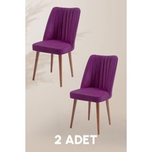 MyMassa Polo Sandalye - Jerika Mor - Ahşap Ceviz Ayak ( 2 Adet ) - Salon Sandalyesi / Mutfak Sandalyesi