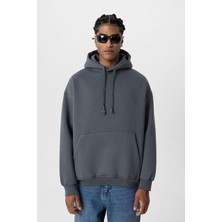 Vamos Basic Oversize Yıkamalı Hoodie Füme