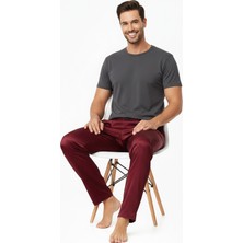 Ottoland Erkek Saten Kumaş Pijama Pantolon Düz Renk Beli Lastikli Cepsiz Geniş Paça Rahat Kesim