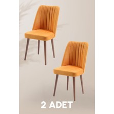 MyMassa Polo Sandalye - Jerika Sarı - Ahşap Ceviz Ayak ( 2 Adet ) - Salon Sandalyesi / Mutfak Sandalyesi