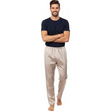 Ottoland Erkek Saten Kumaş Pijama Pantolon Düz Renk Beli Lastikli Cepsiz Geniş Paça Rahat Kesim