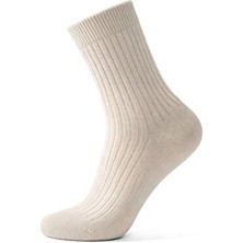 Softis Kadın Ekru Yün Karışımlı Uzun Çorap