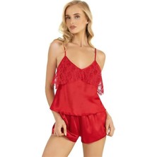 byasafkids Kırmızı Saten Şort Takımı 9214