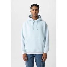 Vamos Basic Oversize Yıkamalı Hoodie Bebe Mavi