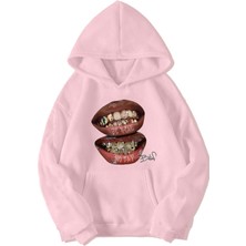 Brz Collection Unisex Oversize (Açık Pembe) Be Real No Cap Grillz Tee Hoodie (Açık Pembe)