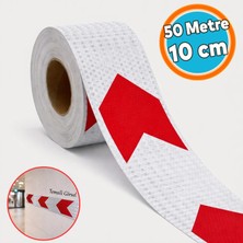 Nzb Kırmızı Beyaz Petekli Ok Yönlendirme Reflektörlü Reflektif Yapışkanlı En 10 cm (50 Metre) Şerit Bant