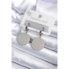 Eco Lounge 316L Çelik Gümüş Renk Pentagram Işleme Model Kadın Küpe