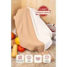 Luckka Kahverengi 2 Katlı Müslin Örtü Seti 2' Li 75x75 Cm