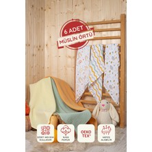 Luckka 3 Desenli 3 Düz Renk Ile 6'lı, Pamuk, Çok Amaçlı Müslin Bebek Bezi, Örtü, Battaniye Seti - Ztc100