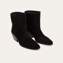 Hakiki Deri Süet Dokulu Kalın Topuklu Bot