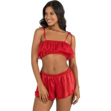 byasafkids Kırmızı Saten Şort Takımı 9206