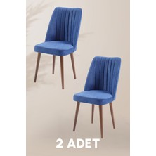 MyMassa Polo Sandalye - Jerika Mavi - Ahşap Ceviz Ayak ( 2 Adet ) - Salon Sandalyesi / Mutfak Sandalyesi