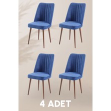 MyMassa Polo Sandalye - Jerika Mavi - Ahşap Ceviz Ayak (4 Adet) - Salon Sandalyesi / Mutfak Sandalyesi