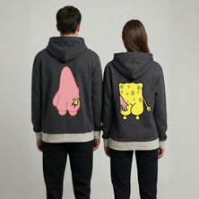 Poupee Sevgililer Günü Çift Sweatshirt Kombini Unisex, Sevgiliye Hediye Oversize Kapüşonlu Sweat Füme