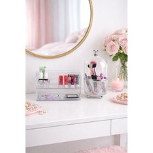 Decorev 2'li Şeffaf Akrilik & Kapaklı Makyaj Organizer Seti – Fırça, Ruj ve Kozmetik Düzenleyici