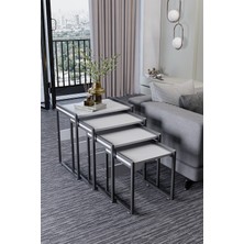 Wood House Lara 4'lü Zigon Sehpa Beyaz Modern Tasarım Metal Ayaklı Kare Şekil 4 Parça Set