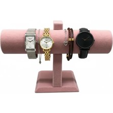 Megass Dekor Tekli Süet Kumaş Pembe Renk 22/16 cm Saat Bileklik Sergileme Standı