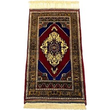 Burak Halı El Dokuma Sıfır Taşpınar Halısı 93X163 Kırmızı Lacivert %100 Yün Halı Kırmızı