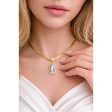 Yush Aksesuar Beyazsedef Taşlı Çelik Kolye