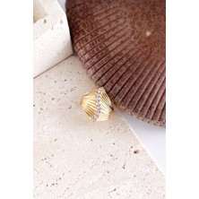 Deesse Latelier GOLD RENK RIPPLE TAŞLI YÜZÜK