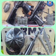 Hepsilazım Oyuncak Tüfekli Kasklı Kelepçe El Bombası Tabanca Telsiz Dürbün 11 Parça Asker Polis Seti