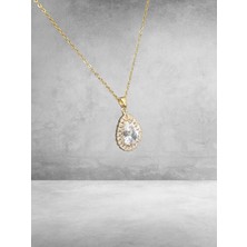 Stainless Steel Gold Renk Damla Kesim Taşlı Kolye