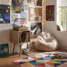 DEQQU Pera 44X78CM Ahşap Retro Pikap Sehpası, Metal Raflı Plak Organizer, Plak Düzenleyici, Plak Dolabı