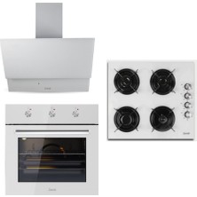 Zendi ZS4006W Beyaz Ankastre Set-Cam Davlumbaz-Cam Ocak-Turbo Fırın ( ZD.1012.W-ZO.22472.W-ZF.3012.W)