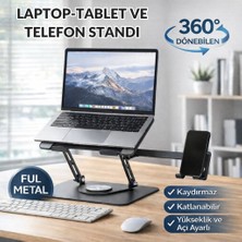 Polham 360 Dönebilen Full Metal Laptop Tablet Telefon Standı – Katlanabilir, Kaydırmaz, Yükseklik ve Açı Ayarlı Ergonomik Masaüstü Stand