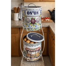 Decorev Dekoratif 2 Katlı Metal Patates & Soğan Saklama Kovası – Mimoza Desenli