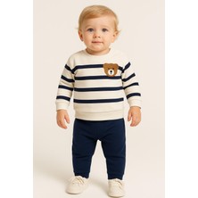 Dinamik çocuk Çizgili Punch Ayıcık Omuzdan Çıtçıtlı Bebek Takımı 2li Alt Üst Mevsimlik Aylık 3-6-9-12AY