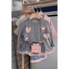 Miniğimin Cicileri Kalp Detaylı Tül Etekli Kız Çocuk 3 Lü Takım - Somon