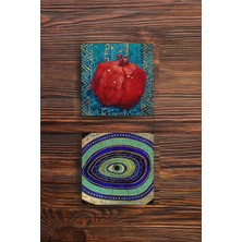 Begoloni Taş Bardak Altlığı Fil Nazar Nar Ağacı Nar Baskılı 2'li Set