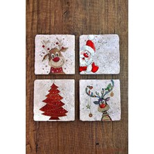 Begoloni Yeni Yıl - Yılbaşı Doğal Taş Bardak Altlığı Uv Baskılı 4'lü Set - Stone Coasters