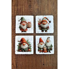 Begoloni Doğal Taş Bardak Altlığı - Christmast Clipart Baskılı 10X10CM Yeni Yıl Stone Coasters 499