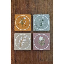Begoloni Doğal Taş Bardak Altlığı 4'lü Set - Çiçek Desenli - Stone Coasters