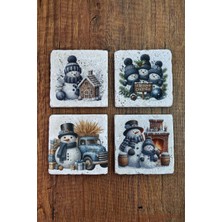 Begoloni Doğal Taş Bardak Altlığı - Christmast Yeni Yıl Baskılı 10X10CM Ai Noel - Stone Coasters 544