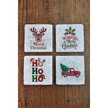 Begoloni Doğal Taş Bardak Altlığı - Christmast Yeni Yıl Baskılı 10X10CM Ai Noel - Stone Coasters 536