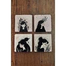 Begoloni Yıldızlı Kadın Temalı Doğal Taş Bardak Altlığı - Stone Coasters
