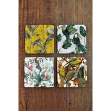 Begoloni Doğal Taş Bardak Altlığı Tropikal Desenler 1 Baskılı 4'lü Set