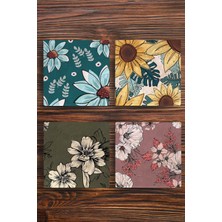 Begoloni Doğal Taş Bardak Altlığı Çiçek Desenler Baskılı 4'lü Set