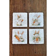 Begoloni Sevimli Tavşanlar Temalı Doğal Taş Bardak Altlığı - Stone Coasters
