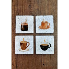 Begoloni Kahve ve Çay Temalı Doğal Taş Bardak Altlığı - Stone Coasters