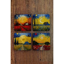 Begoloni Doğal Taş Bardak Altlığı 4'lü Set 10X10X1 cm Yapay Zeka Desenleri -Stone Coasters