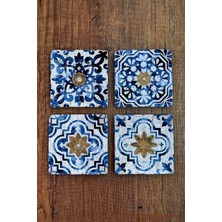 Begoloni Doğal Taş Bardak Altlığı Tile Desen Baskılı 10X10CM Stone Coasters 4'lü Set
